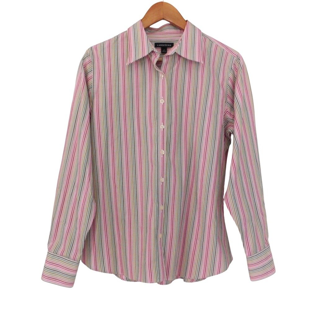 Lands‎ End womens Button up Shirt Striped Colorful Cotton Size 12